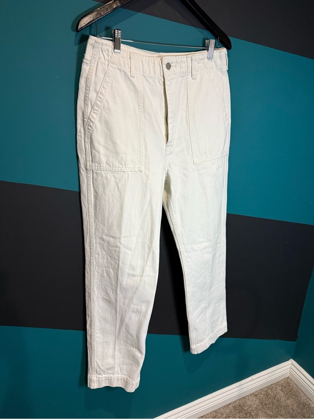 Denim Forum White Straight Leg High-Rise Jeans Preppy The John Highrise Loose - Picture 5 of 13